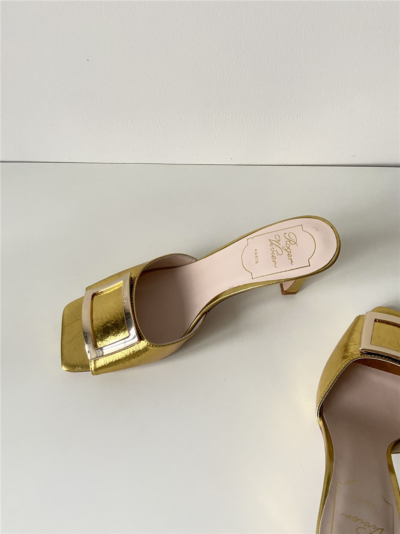 Roger Vivier Trumpet Gold Metallic Leather Mules
