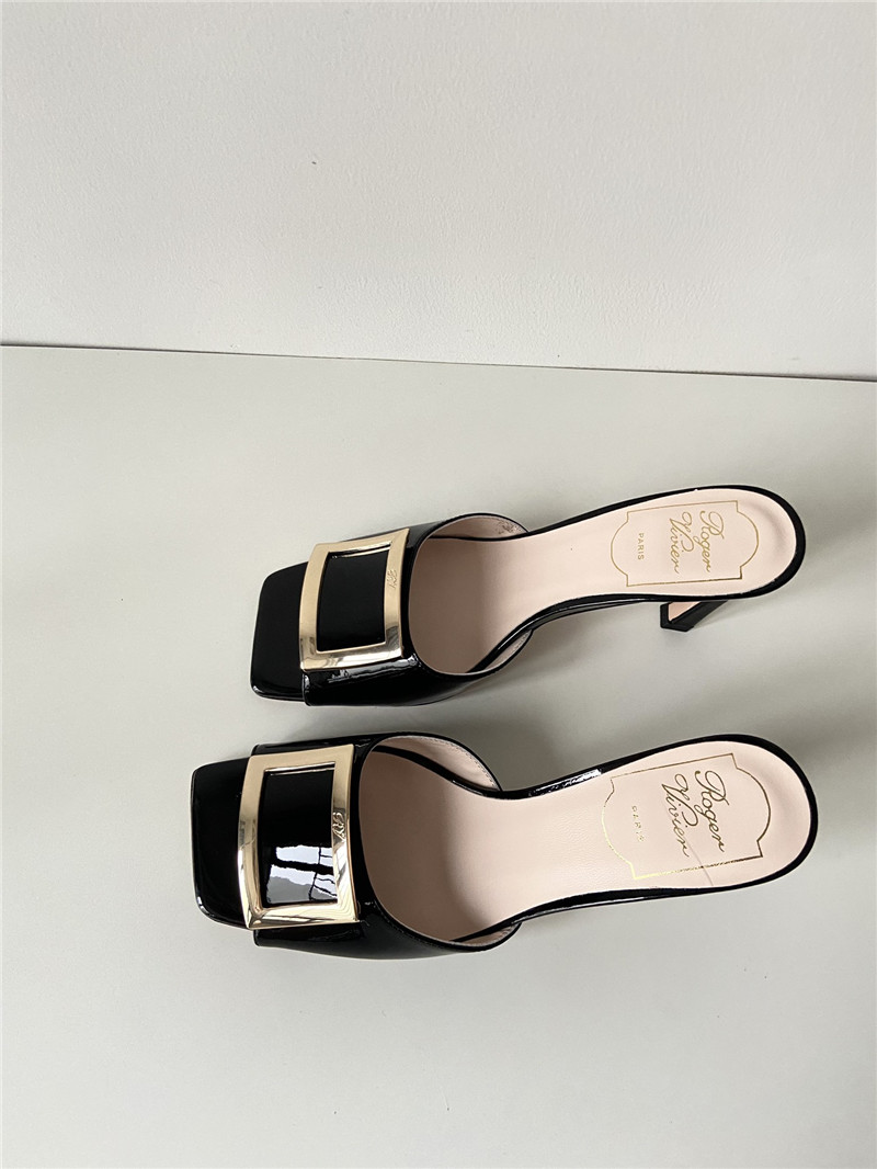 Roger Vivier Trompette Mules in Black Patent Leather