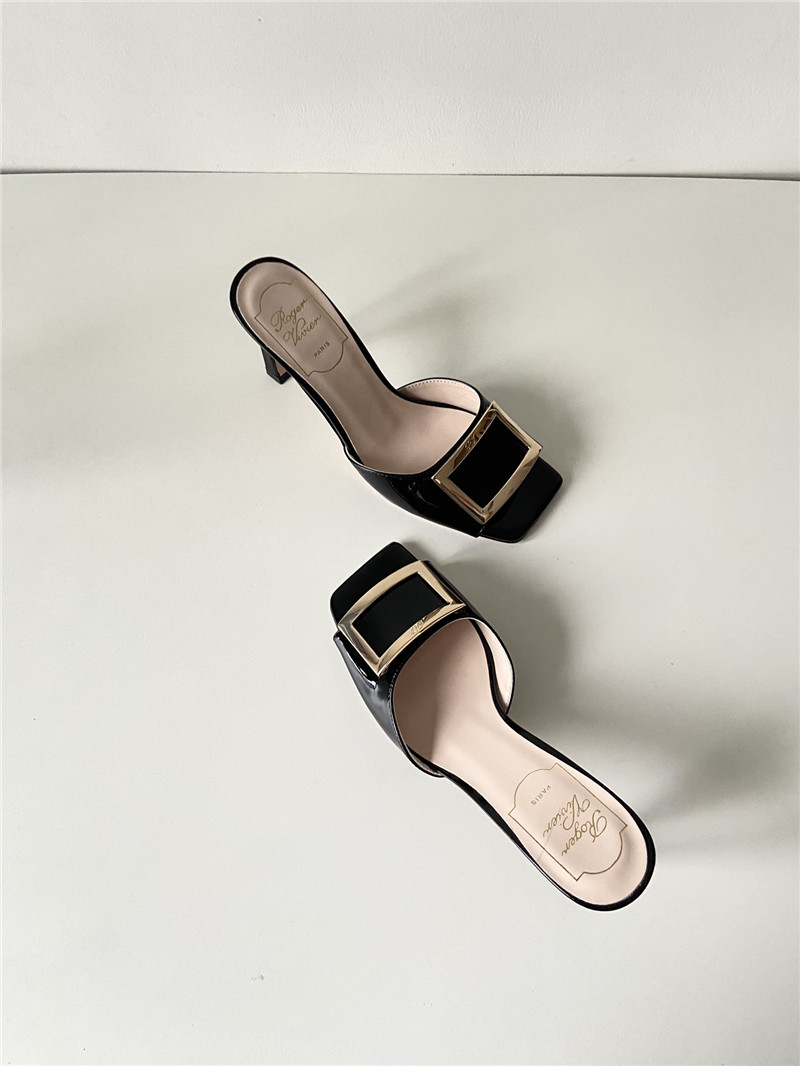 Roger Vivier Trompette Mules in Black Patent Leather