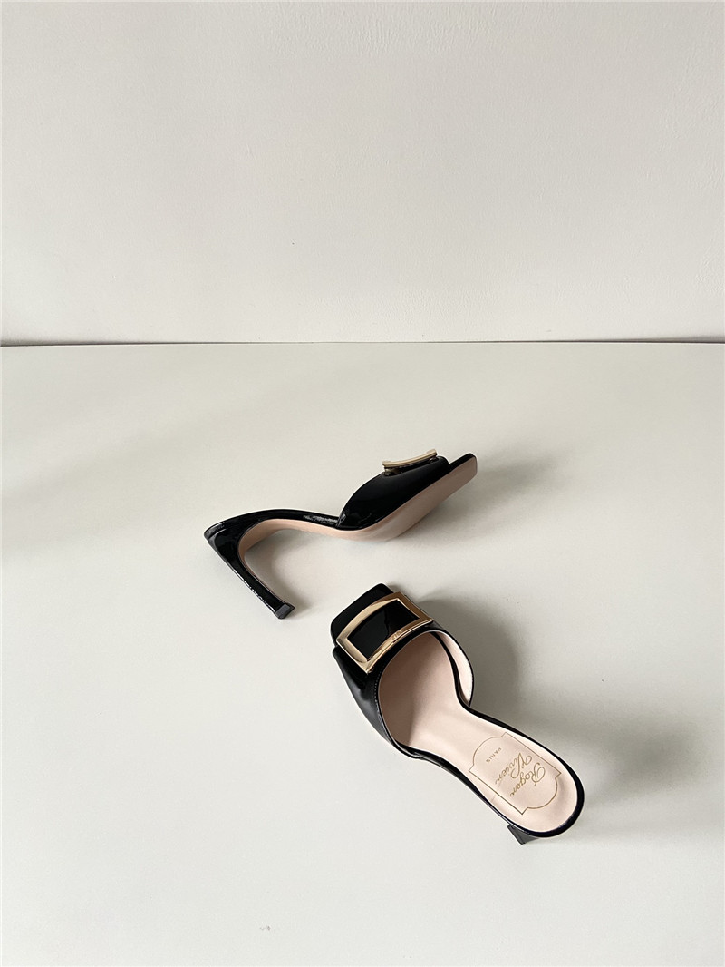 Roger Vivier Trompette Mules in Black Patent Leather