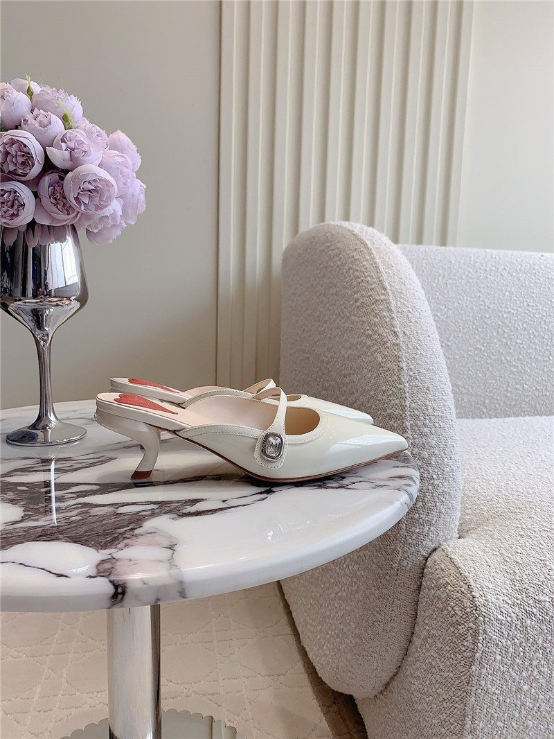 Roger Vivier Mary Jane Virgule Mules White and Pink Patent