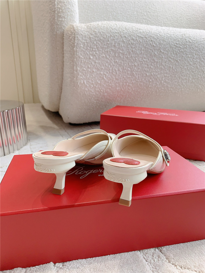 Roger Vivier Mary Jane Virgule Mules White and Pink Patent