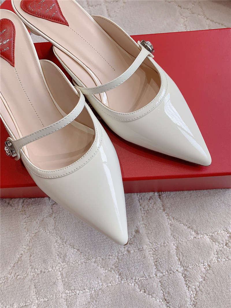 Roger Vivier Mary Jane Virgule Mules White and Pink Patent
