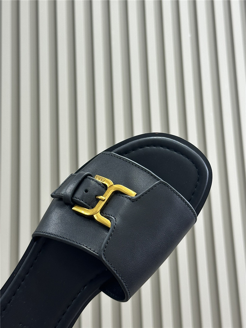 Chloé Marcie Black Calfskin Slides