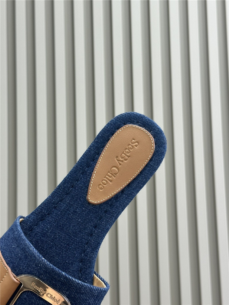 Chloé Klaire Denim Buckle Strap Slides in Blue
