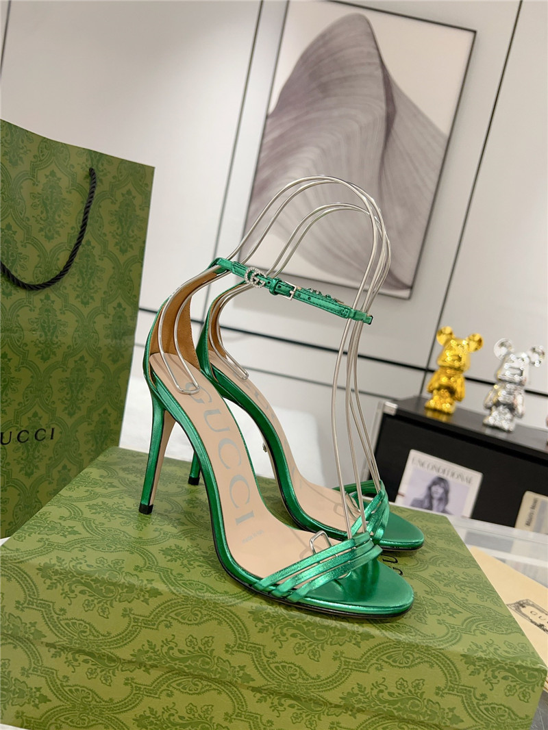 Gvc*1 gg green metallic strappy heel sandals