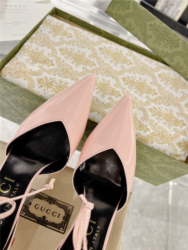 Gvc*1 pink patent leather ankle lace-up heel pumps