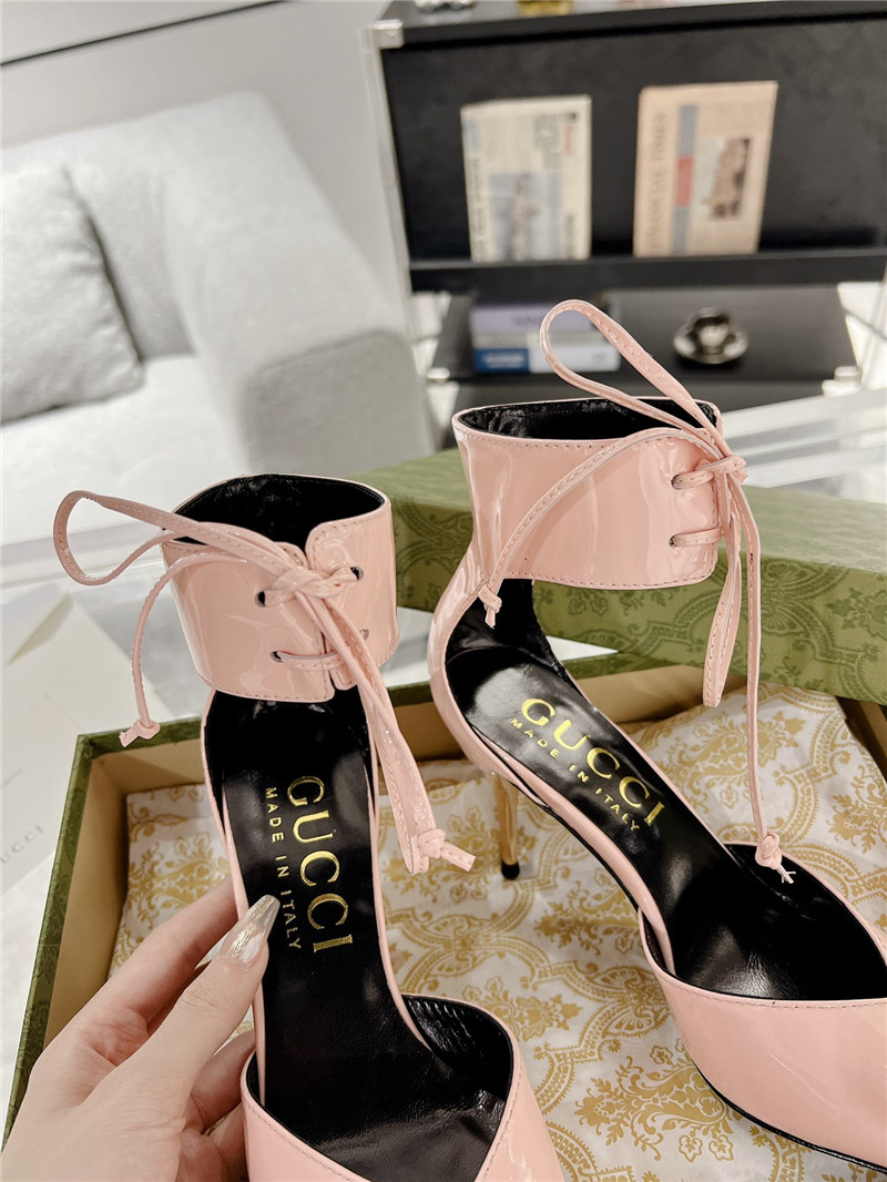 Gvc*1 pink patent leather ankle lace-up heel pumps