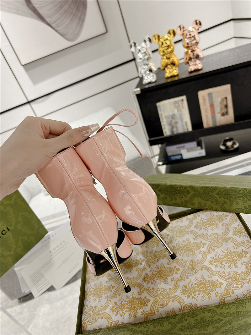 Gvc*1 pink patent leather ankle lace-up heel pumps