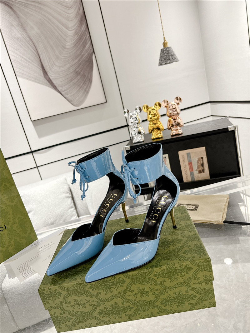 Gvc*1 blue patent leather ankle lace-up heel pumps