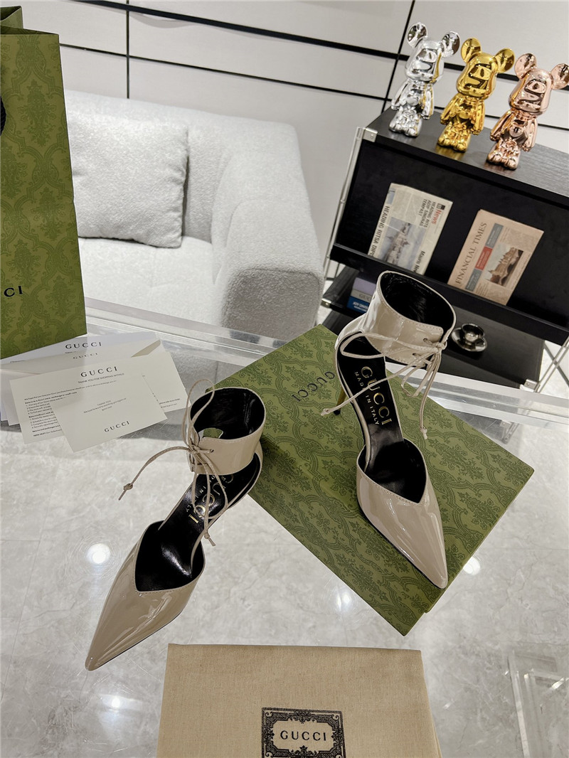 Gvc*1 grey patent leather ankle lace-up heel pumps