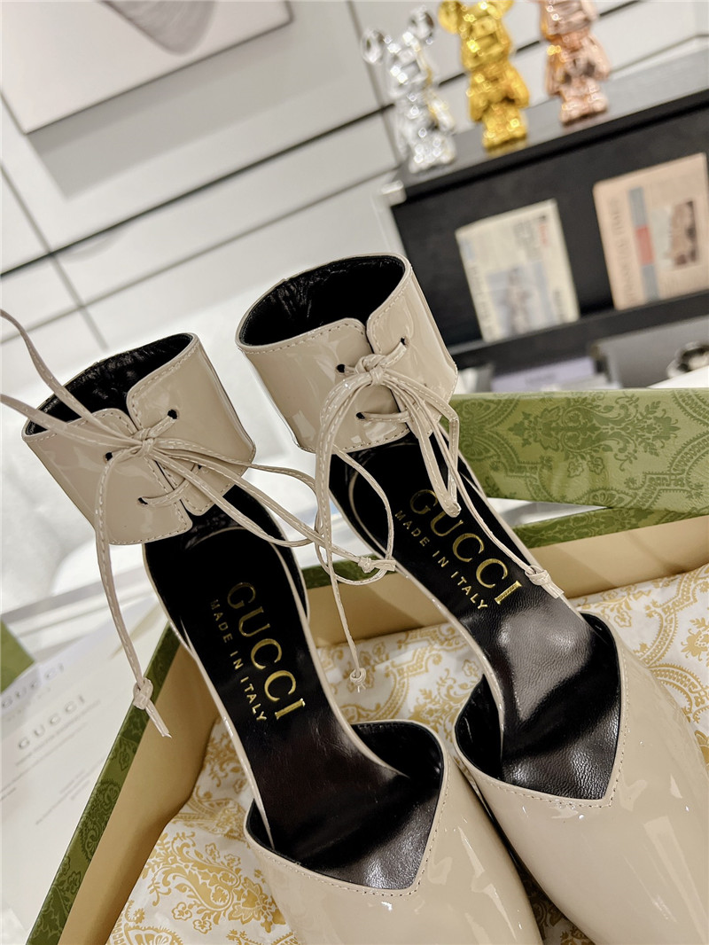 Gvc*1 grey patent leather ankle lace-up heel pumps