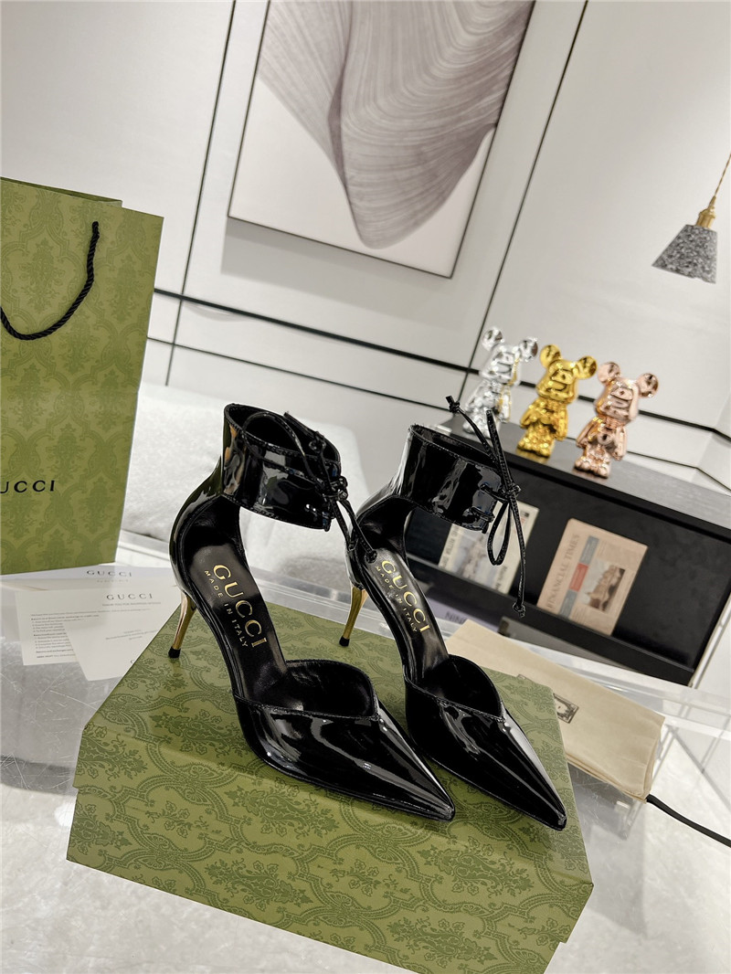 Gvc*1 black patent leather ankle lace-up heel pumps