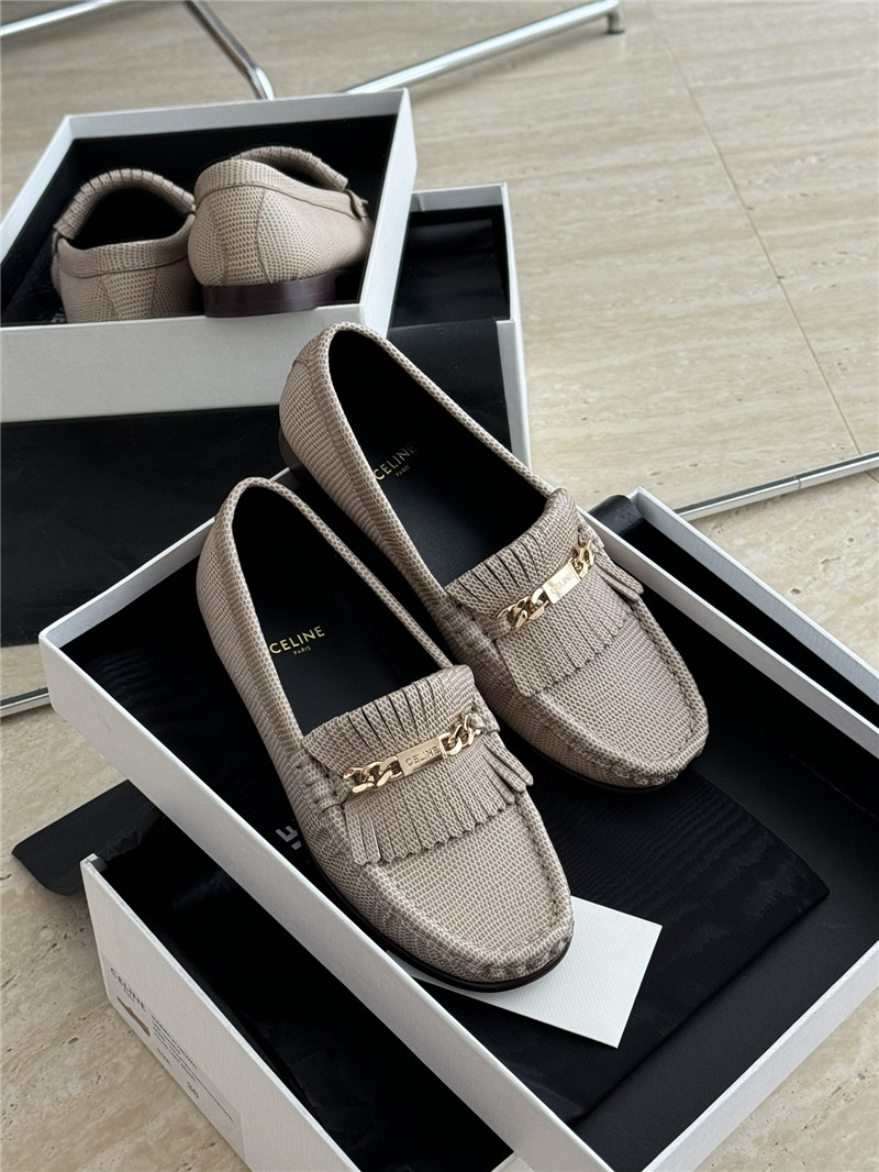 Ce1i*e luco loafer with fringes in lizard stamped calfskin