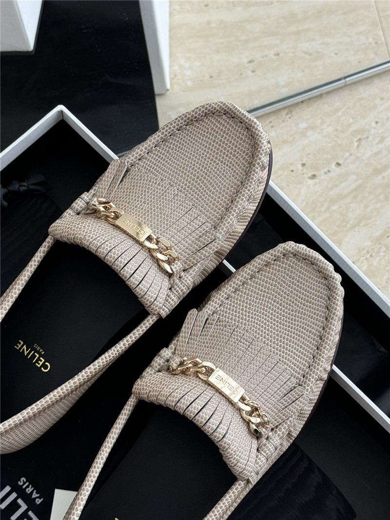Ce1i*e luco loafer with fringes in lizard stamped calfskin