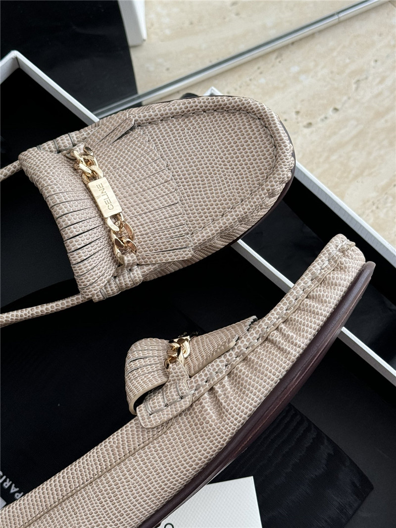 Ce1i*e luco loafer with fringes in lizard stamped calfskin