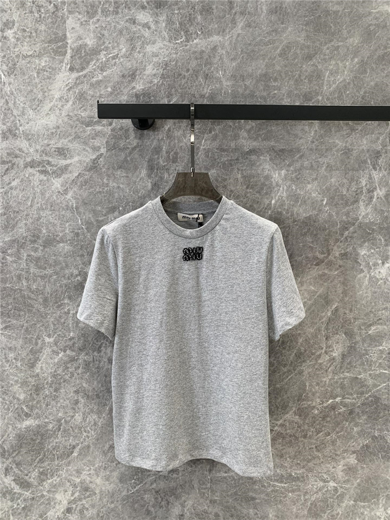 M1um1u beaded letter short-sleeved t-shirt replica clothes