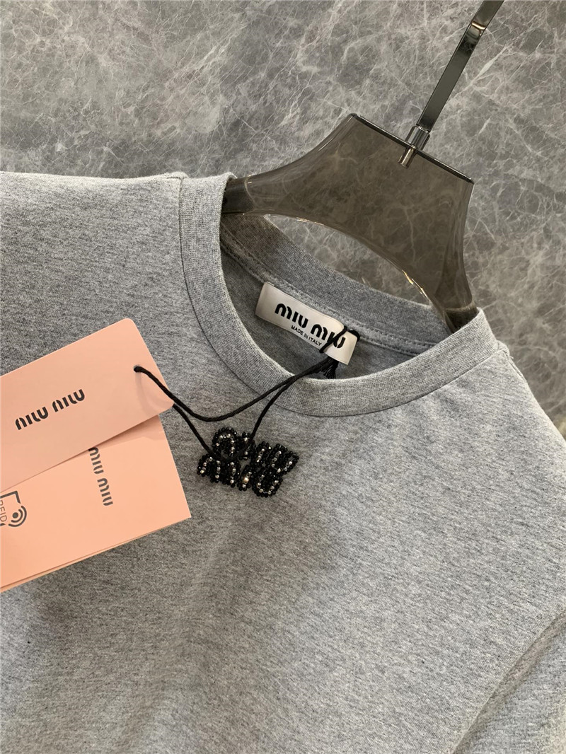 M1um1u beaded letter short-sleeved t-shirt replica clothes