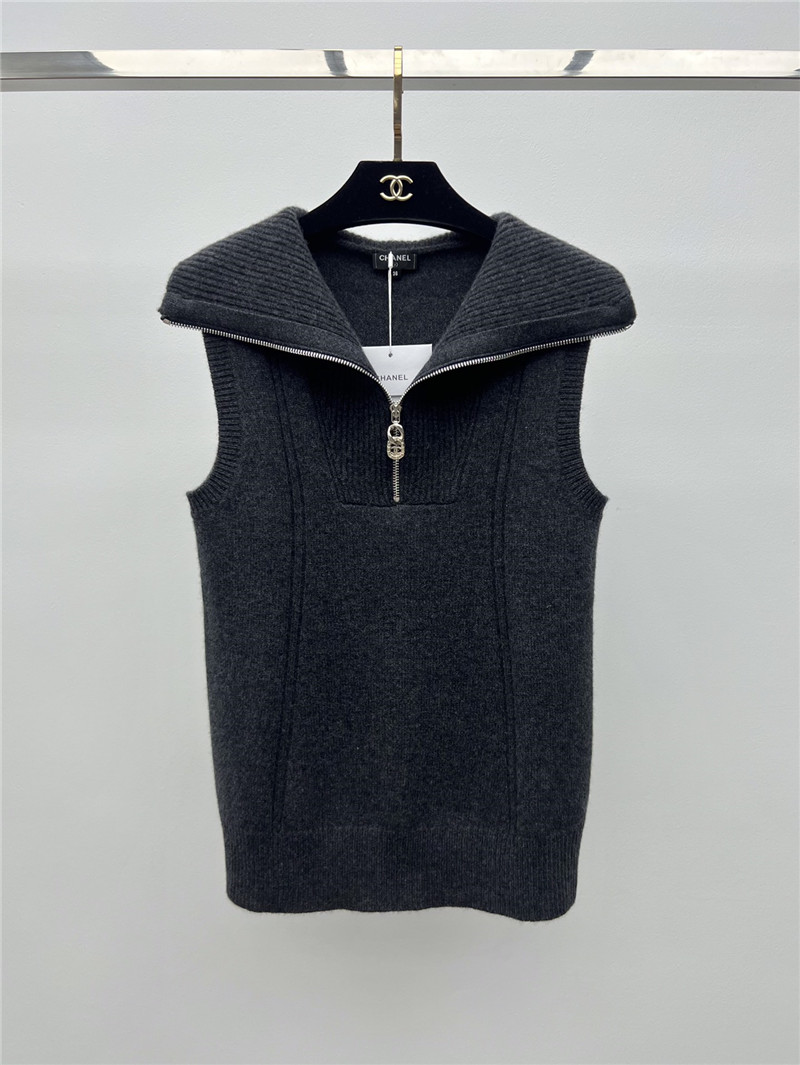 Ch**el lapel zipper cashmere vest replicas clothes