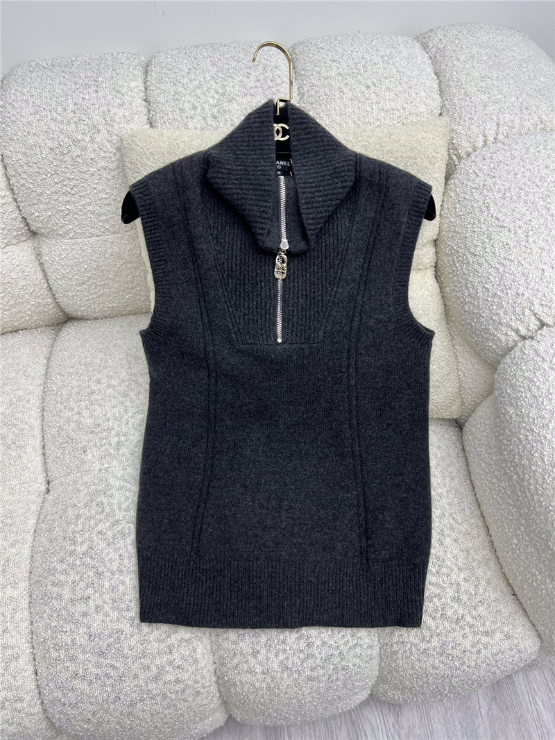 Ch**el lapel zipper cashmere vest replicas clothes