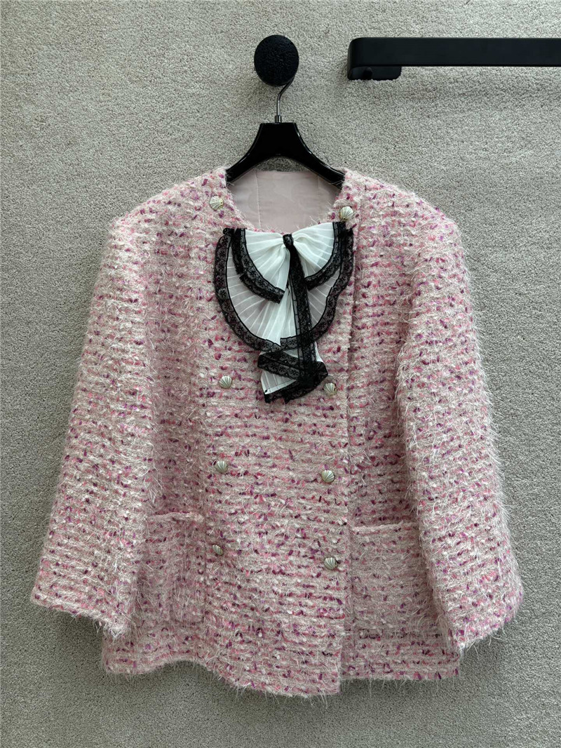 Ch**el pink tweed round neck coat replica designer clothes