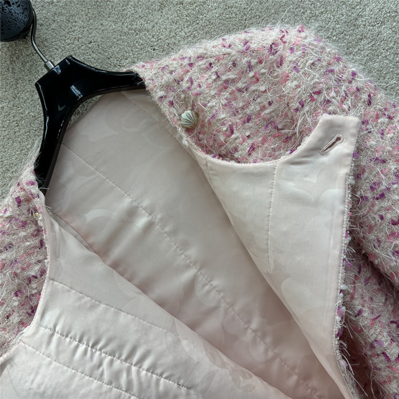 Ch**el pink tweed round neck coat replica designer clothes