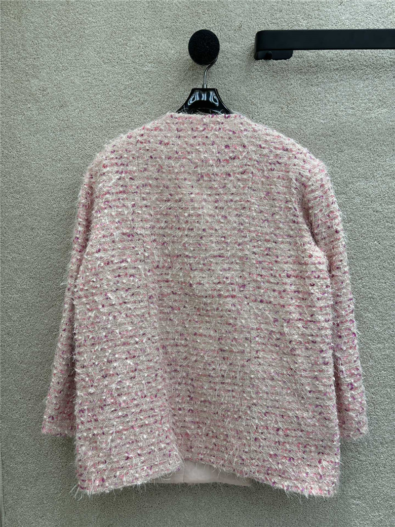 Ch**el pink tweed round neck coat replica designer clothes