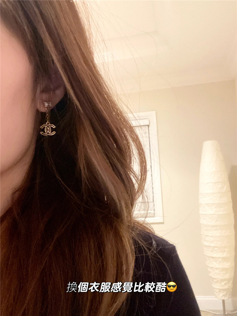 Ch**el white square black gold double c earrings