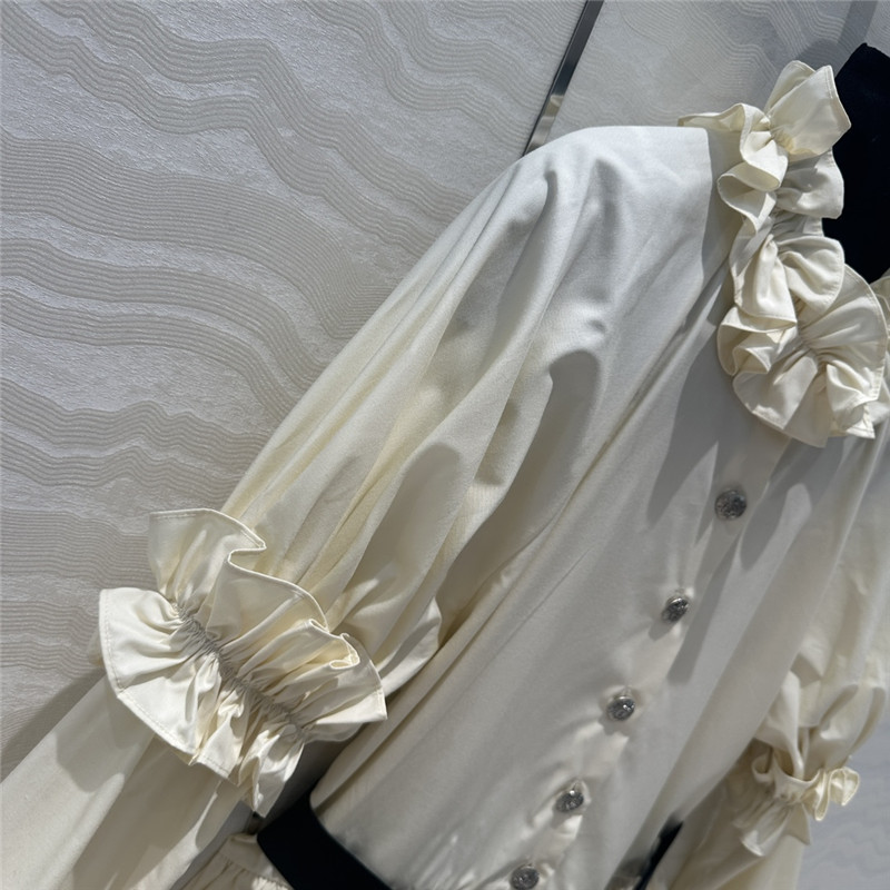 Ch**el stand collar lace collar puff sleeve shirt replica clothes