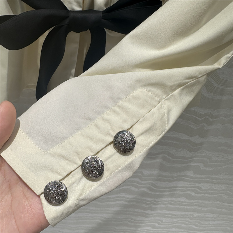 Ch**el stand collar lace collar puff sleeve shirt replica clothes