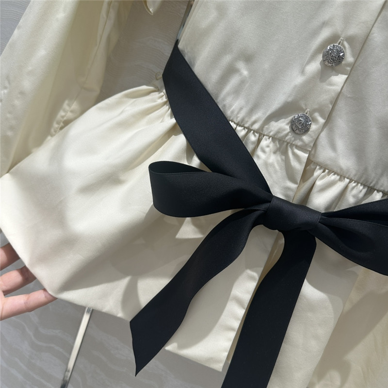 Ch**el stand collar lace collar puff sleeve shirt replica clothes