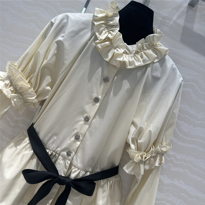 Ch**el stand collar lace collar puff sleeve shirt replica clothes