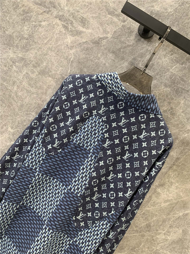l0vis Vvtt0n lv monogram patchwork denim shirt replica clothes