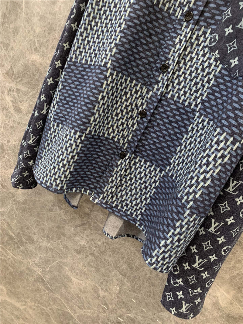 l0vis Vvtt0n lv monogram patchwork denim shirt replica clothes