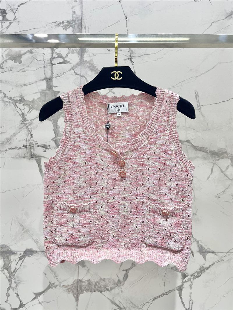 Ch**el colorful yarn lace hollow knitted vest replicas clothes