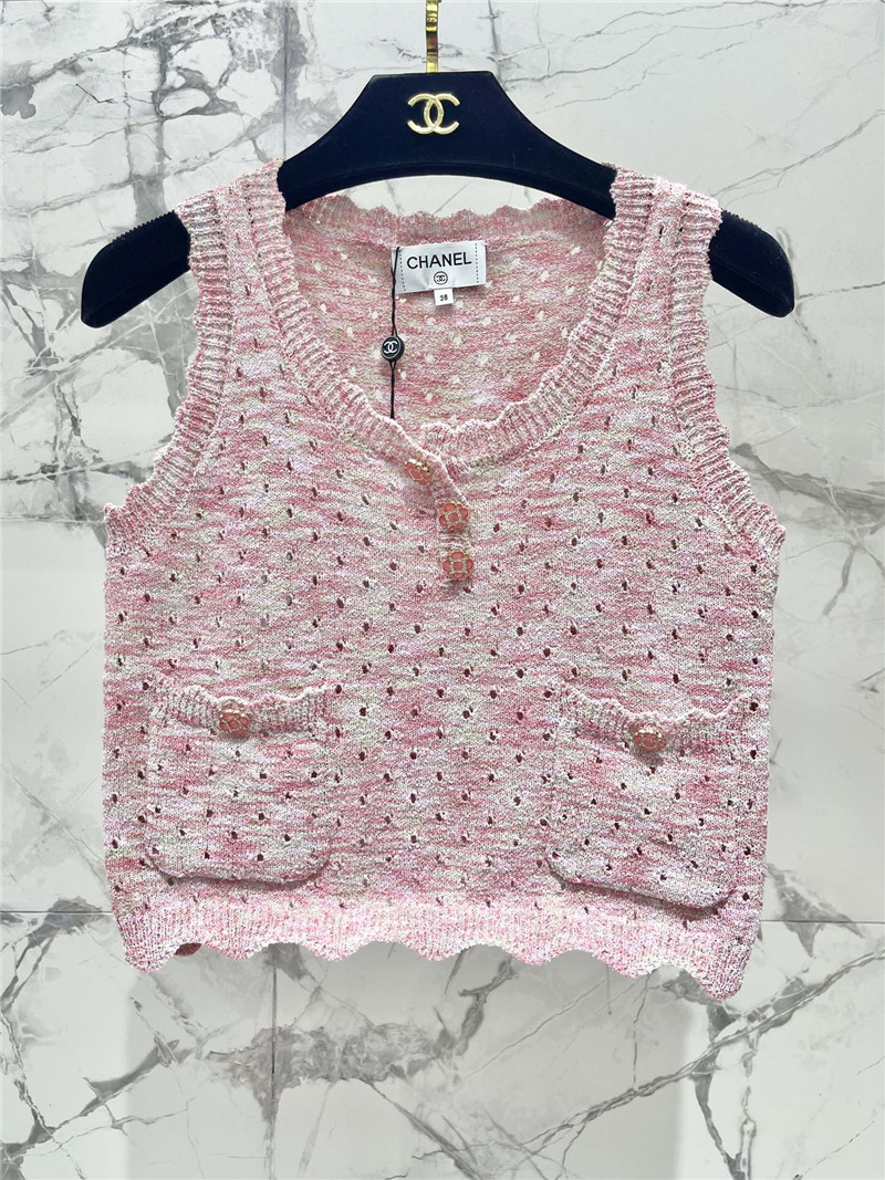 Ch**el colorful yarn lace hollow knitted vest replicas clothes