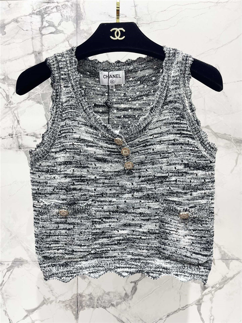 Ch**el colorful yarn lace hollow knitted vest replicas clothes