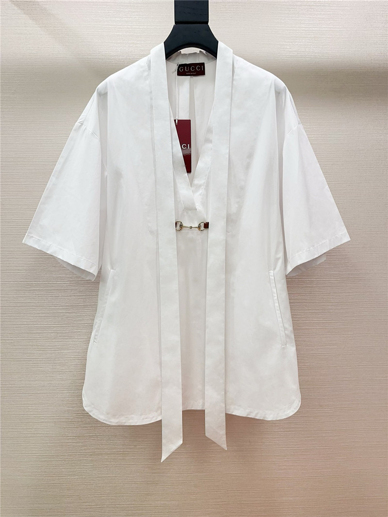 Gvc*1 v-neck ribbon white shirt dress replica designer clothes