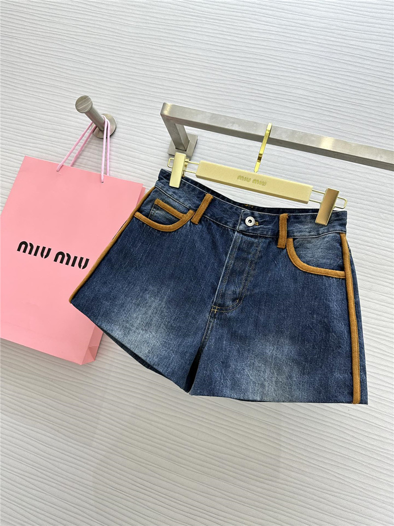 miu miu leather patchwork denim shorts replica designer clothes