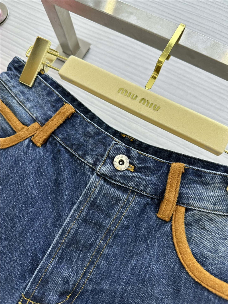 miu miu leather patchwork denim shorts replica designer clothes