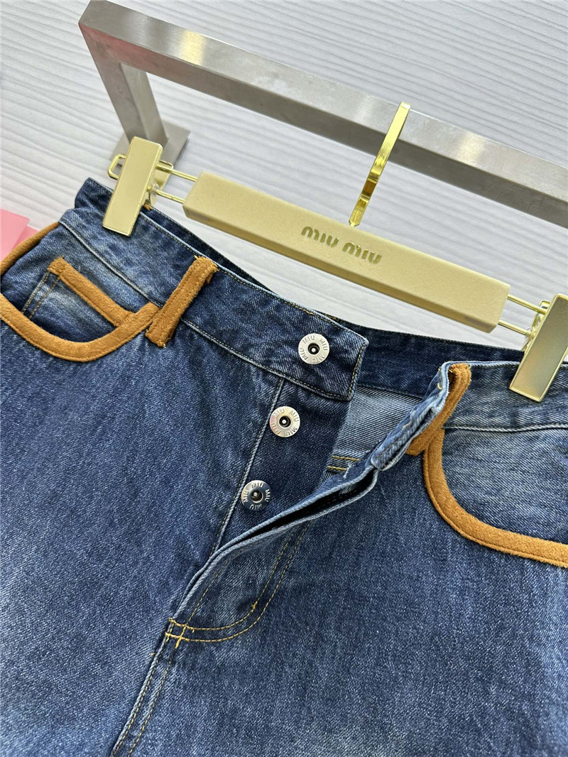 miu miu leather patchwork denim shorts replica designer clothes
