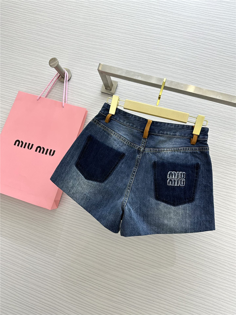 miu miu leather patchwork denim shorts replica designer clothes