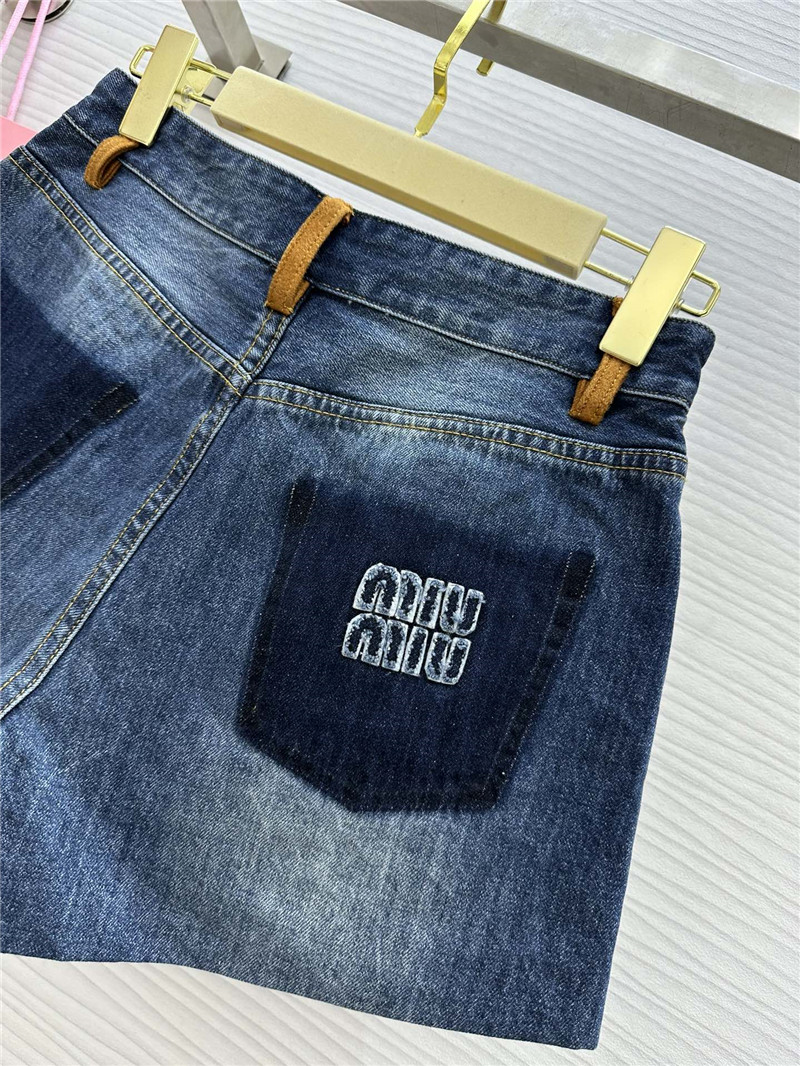 miu miu leather patchwork denim shorts replica designer clothes