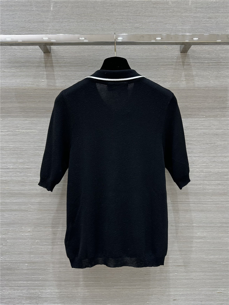 Va1e*ntin0 lapel ruffle knit short-sleeved top replica clothes