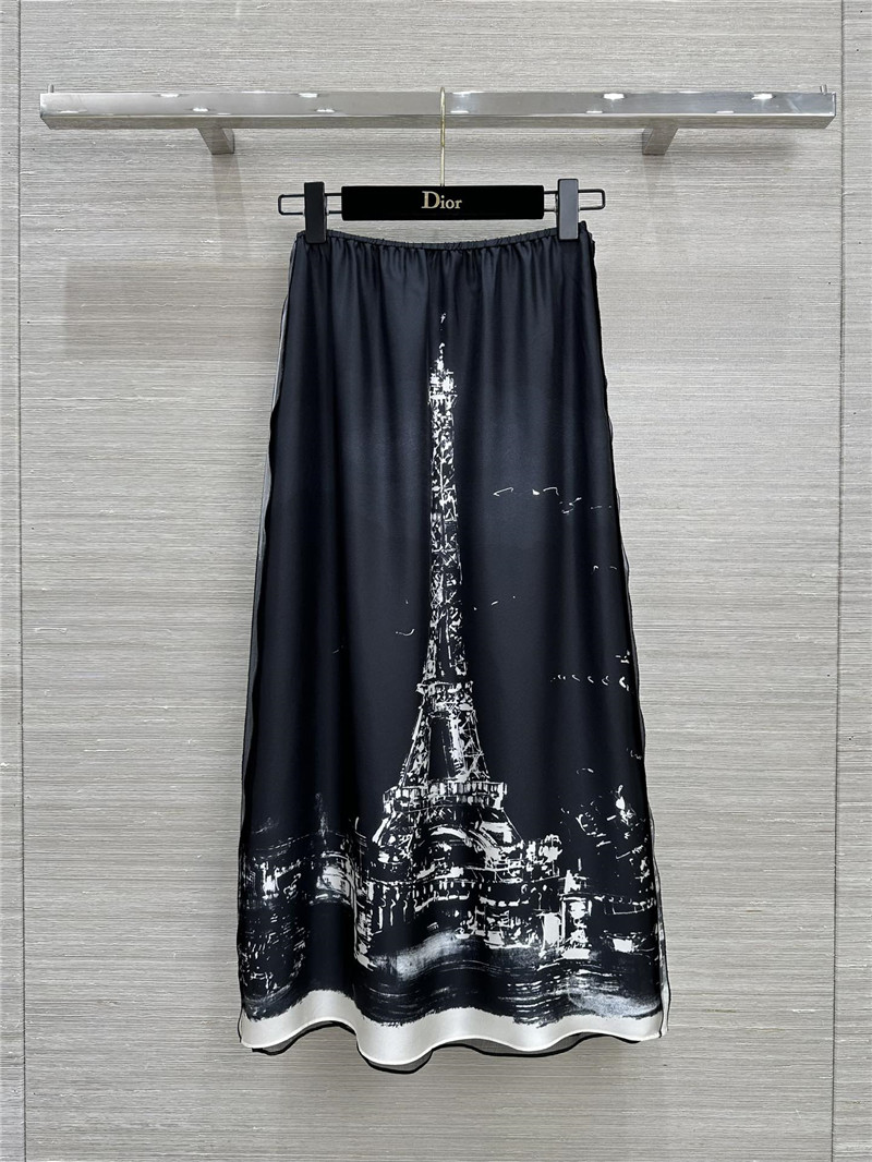 D10r eiffel tower printed silk long skirt replica clothes