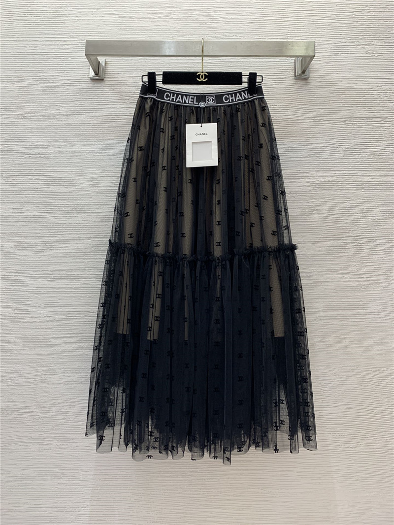 Ch**el logo see-through mesh skirt replicas clothes