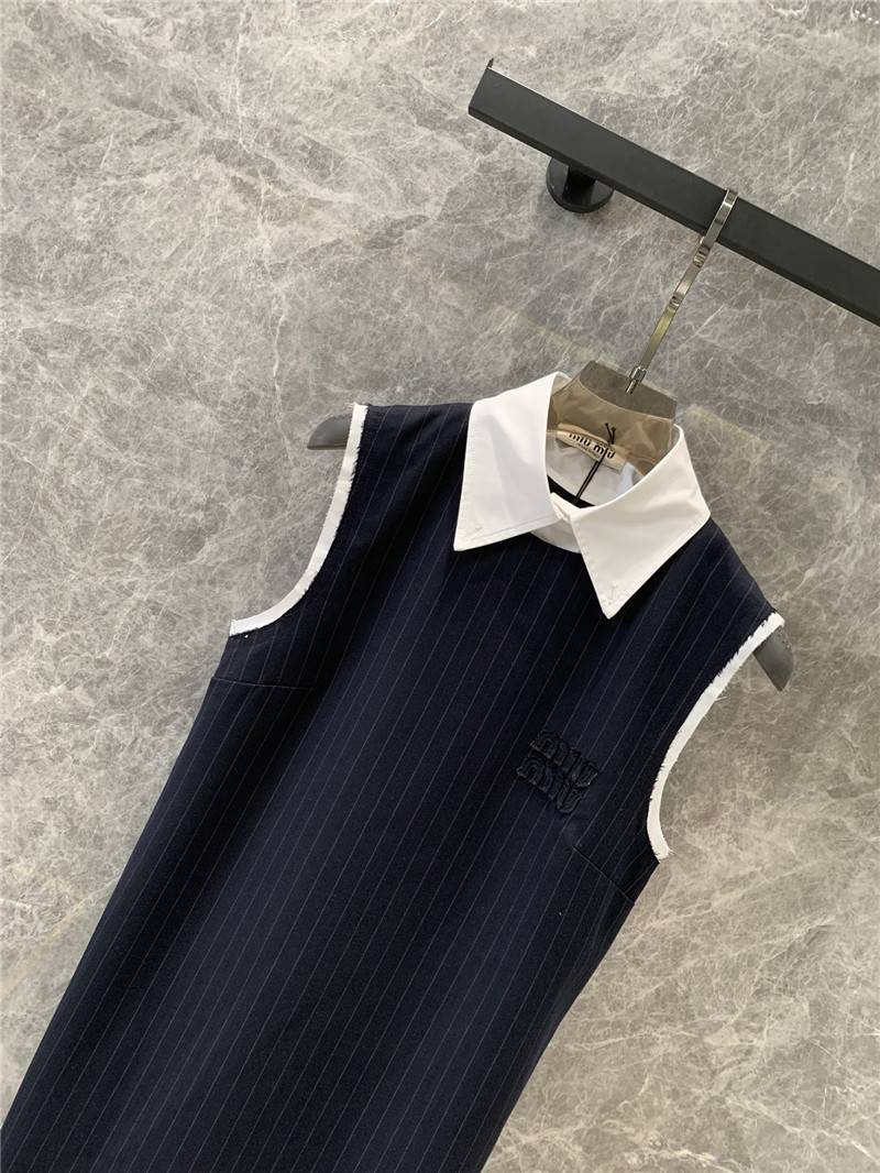 M1um1u shirt collar vertical striped sleeveless dress replica clothing