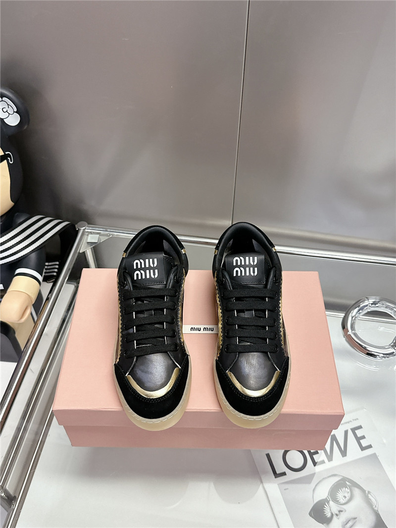 Miu Miu Black Bleached Leather Sneakers