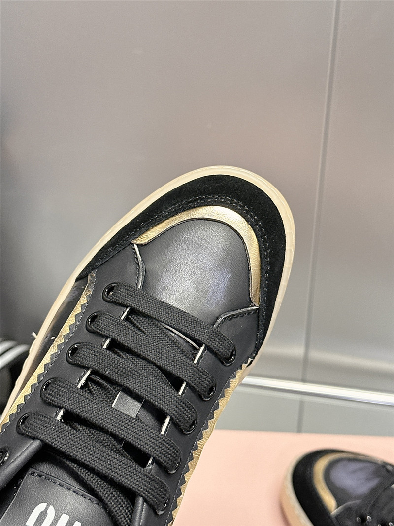 Miu Miu Black Bleached Leather Sneakers