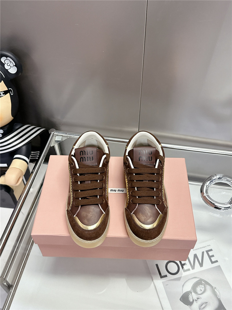 Miu Miu Brown Bleached Leather Sneakers